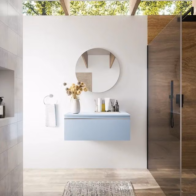 Cassettone sospeso 80 cm blu pastello opaco | Darwin