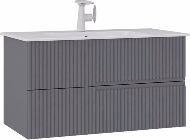 Mobile lavabo Moonlight 90 v2 Hanah Home, Grigio opaco, L: 91 cm, P: 51 cm, H: 51 cm