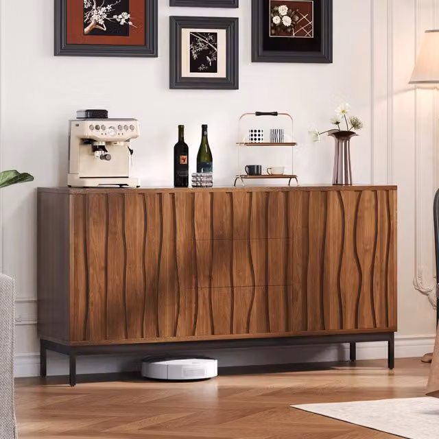 Credenza moderna WISHDOR in MDF e metallo marrone con ripiani regolabili per soggiorno e sala da pranzo L: 150 cm – 1