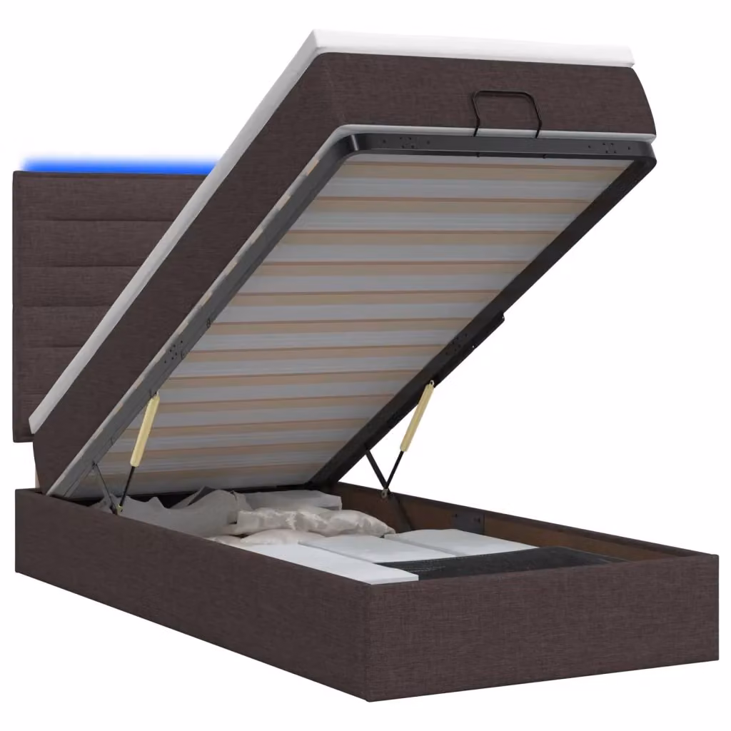 Letto Ottomano con Materasso e Illuminazione LED vidaXL, Marrone e Bianco, L/P/H: 200 x 100 x 88 cm – 2