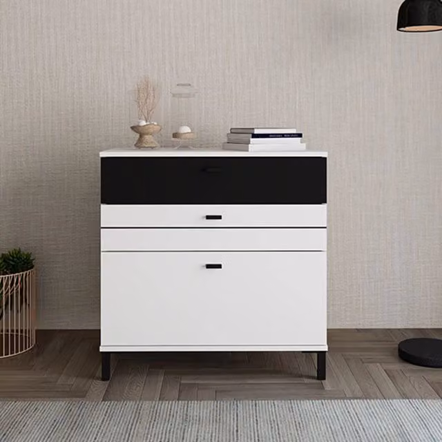 Madia Diani DMORA con un ripiano, colore bianco, L: 77 cm, P: 35 cm, H: 78 cm