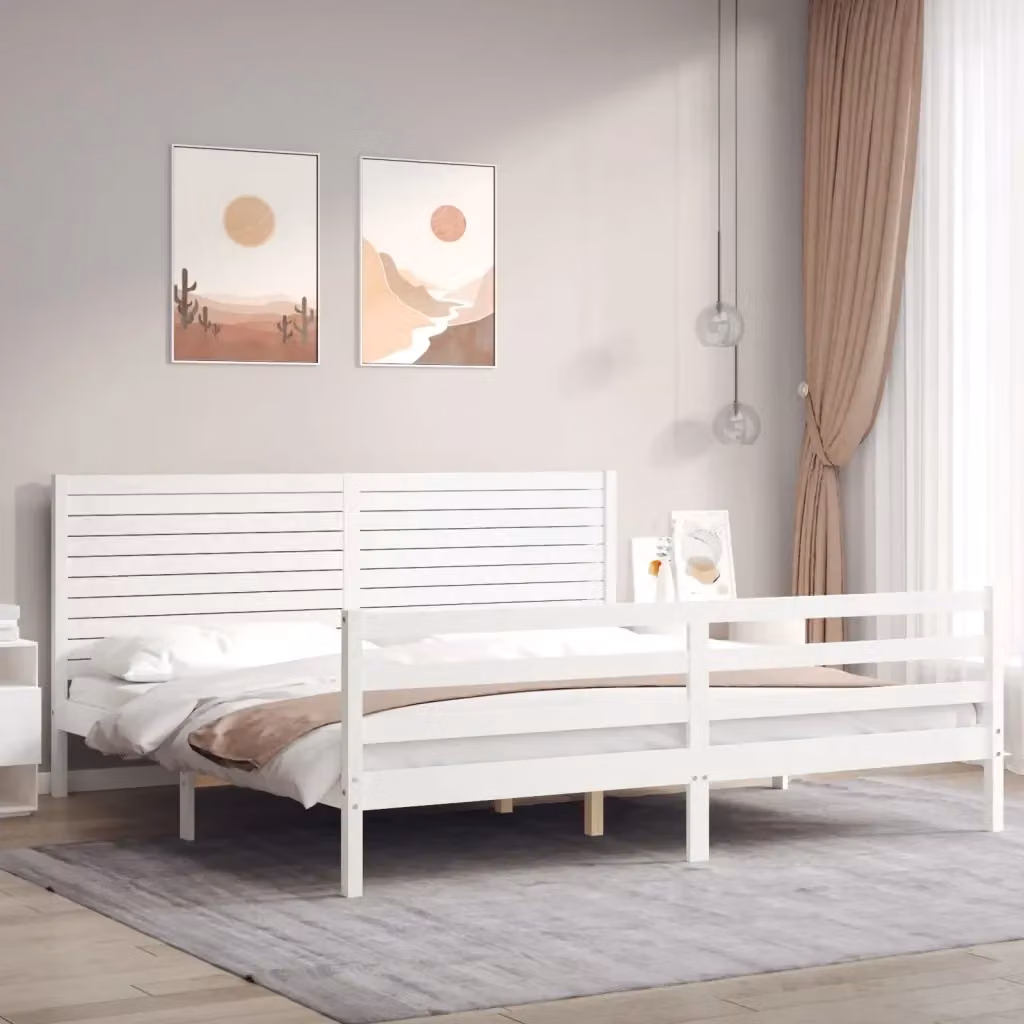 Letto matrimoniale in legno massello di pino bianco con testiera in stile rustico L/P: 200 x 200 cm – 2
