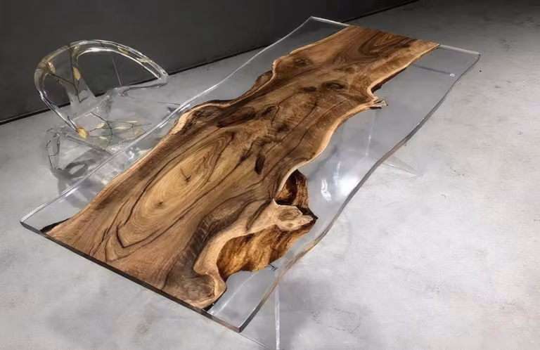 Esszimmer Epoxidtisch Designer Transparente Tischplatte Nussbaumholz