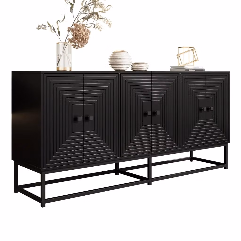 Madia Chicfurn con 6 Ante in Finitura Opaca per Soggiorno e Sala da Pranzo, Colore Nero, L: 160 cm, P: 38 cm, H: 75,5 cm – 2