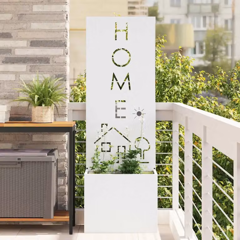 Schermo per privacy da giardino vidaXL in acciaio bianco, L: 50 cm, P: 32 cm, H: 150 cm