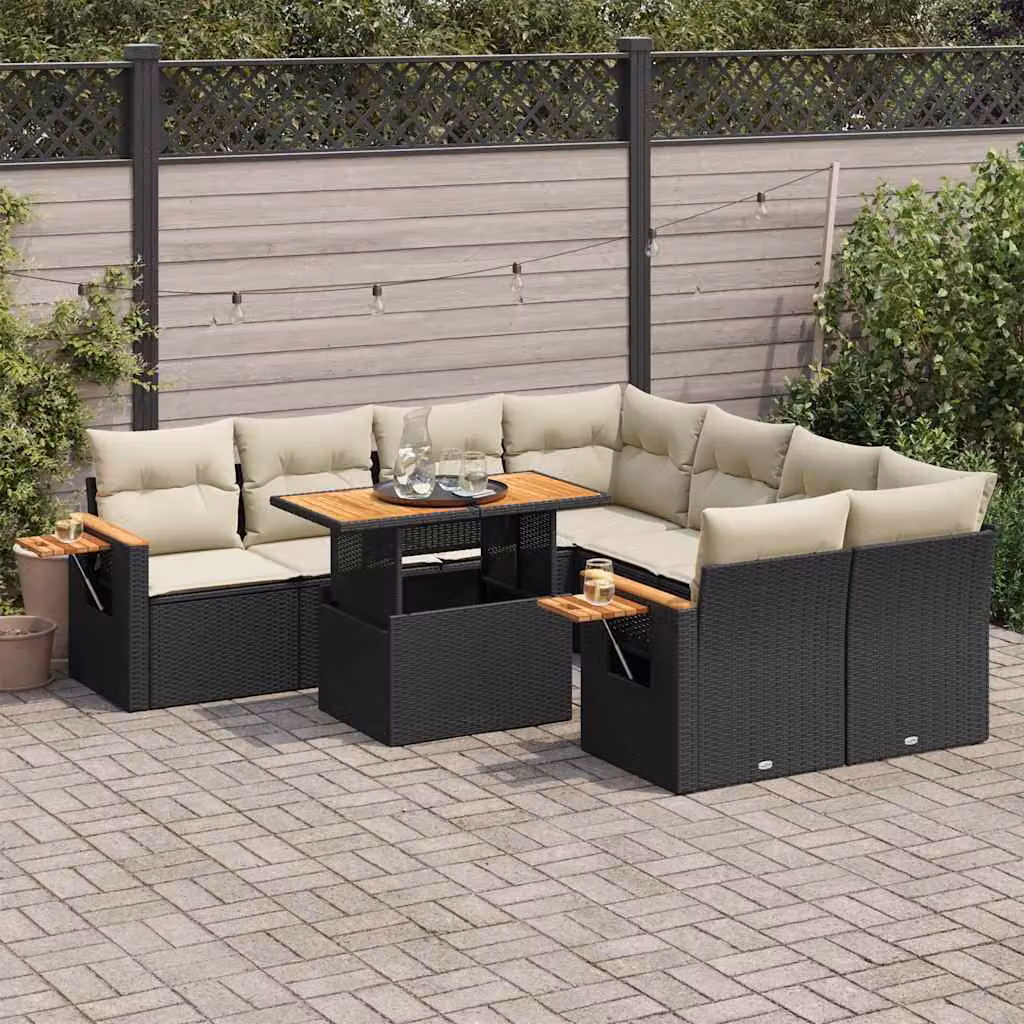 Maison Exclusive - Set Divani da Giardino 9 pz con Cuscini Nero Polyrattan Acacia