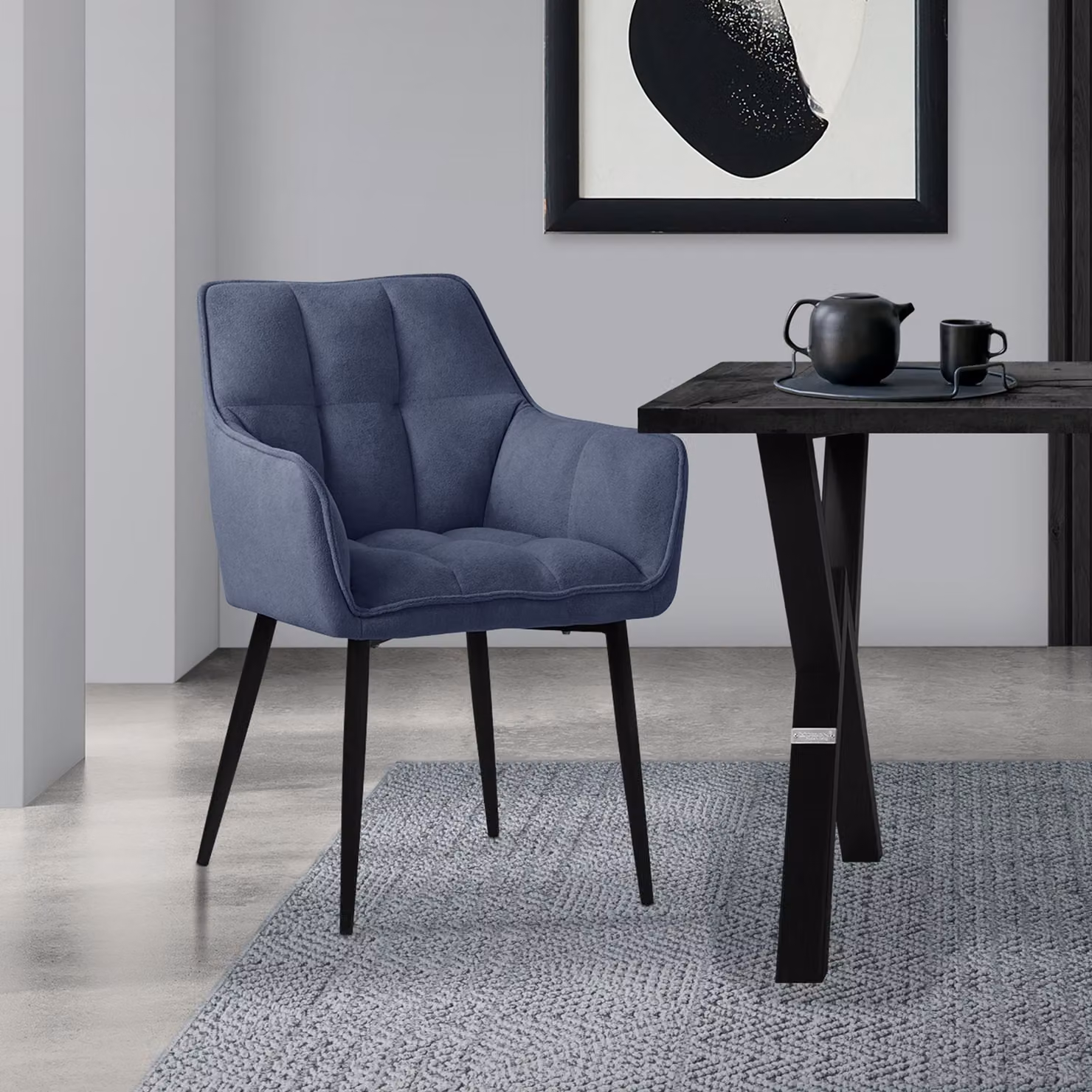 Sedia da pranzo ML-Design in tessuto spugna, blu, con seduta imbottita di spessore