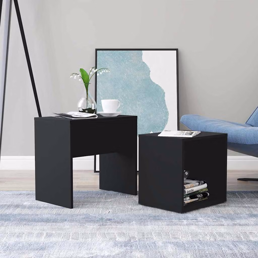 Set di tavolini da salotto moderni vidaXL in legno nero L/P/H: 48 x 30 x 45 cm
