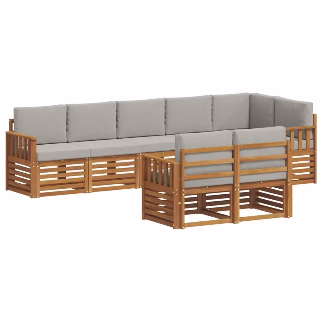 Set di divani da esterno a L vidaXL in legno di acacia con cuscini, beige e grigio – 2