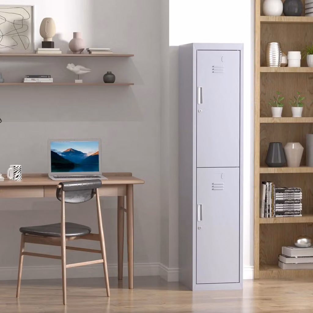 EasyComfort Armadietto in Acciaio con 4 Ripiani e 2 Ante con Chiusura di Sicurezza, Grigio, L: 38 cm, P: 18 cm, H: 180 cm – 2