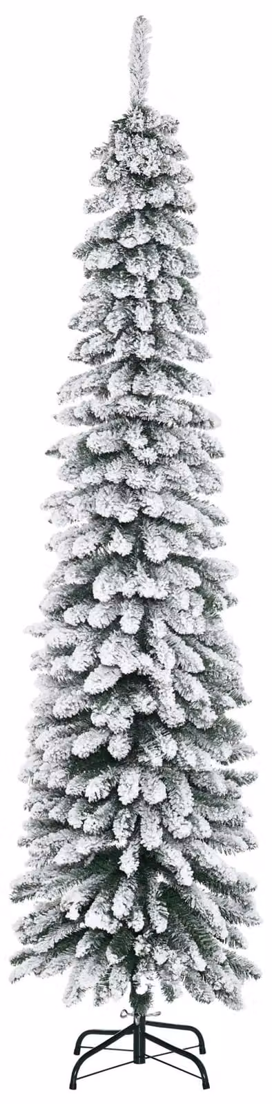 Albero di Natale artificiale, ricoperto di neve, design sottile, ignifugo, altezza 210 cm, verde e bianco