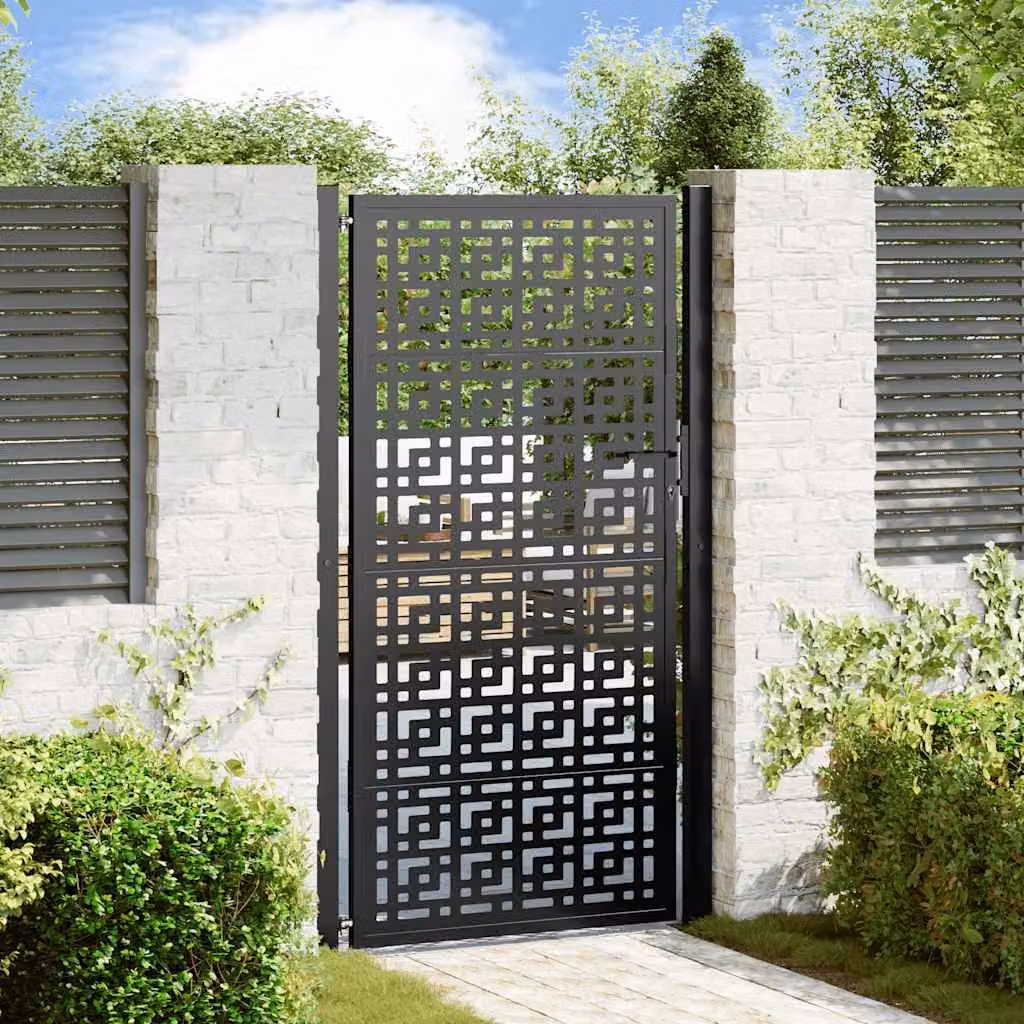 Cancello da giardino singolo vidaXL in acciaio nero con design a croce L: 110 cm, H: 175 cm