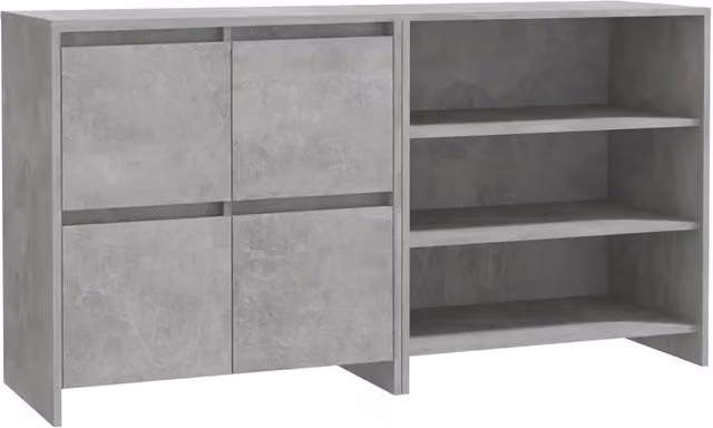 Set di 2 Credenze e Madie da Pranzo in Legno Multistrato Grigio Cemento Design Moderno