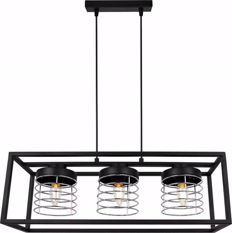 Lampada a sospensione Rasti Cage - Lampada da soffitto per soggiorno, camera da letto e sala da pranzo - Lampada a sospensione in metallo e vetro - E27 - Cromo - 3 luci