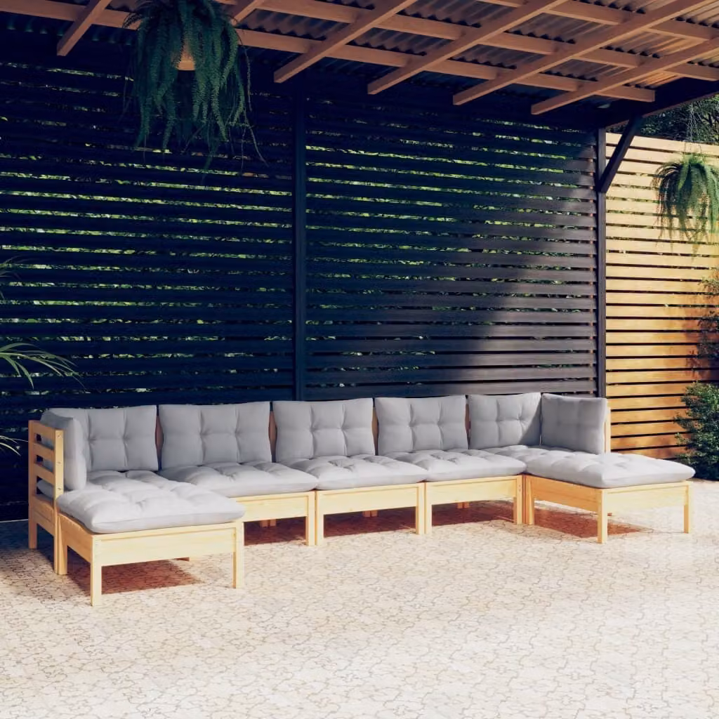 Maison Exclusive - Set Divani da Giardino 7 pz con Cuscini Grigi Massello di Pino