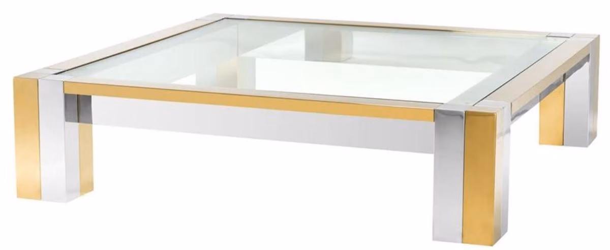 Casa Padrino tavolino in acciaio inox argento/oro 120 x 120 x h. 30 cm - tavolo da salotto di design con piano in vetro