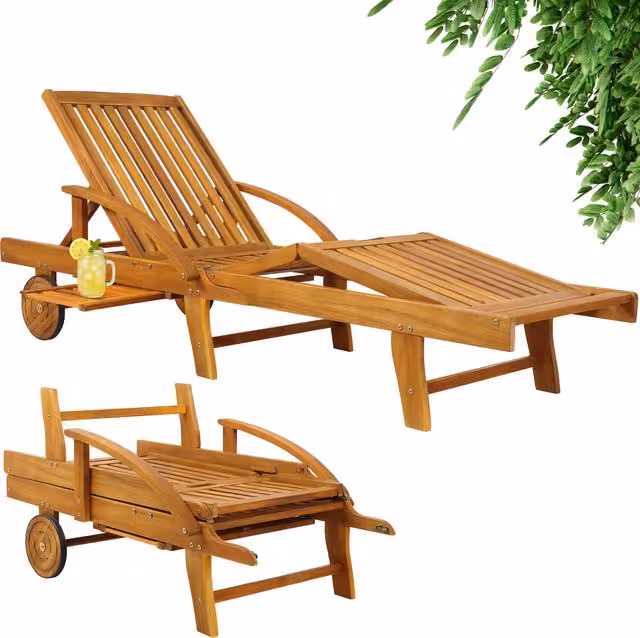Lettino prendisole Tami Sun Casaria in legno di acacia marrone con poggiatesta regolabile e ruote – 1
