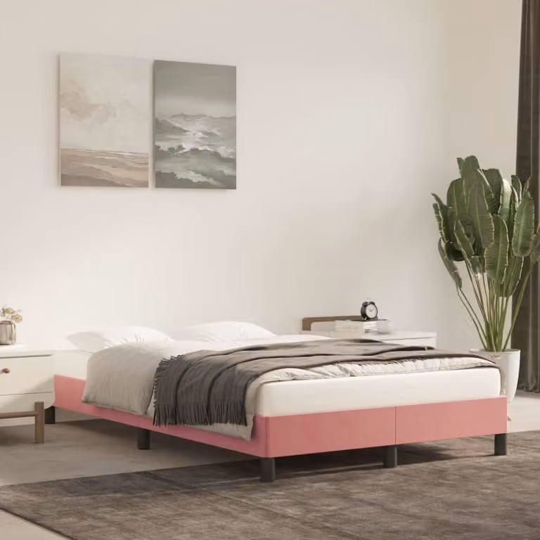 The Living Store Rete da letto rosa 120x200 cm in velluto