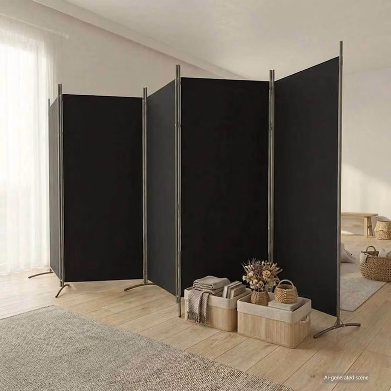Divisorio a 5 Pannelli vidaXL Nero in Tessuto L: 433 cm, H: 180 cm