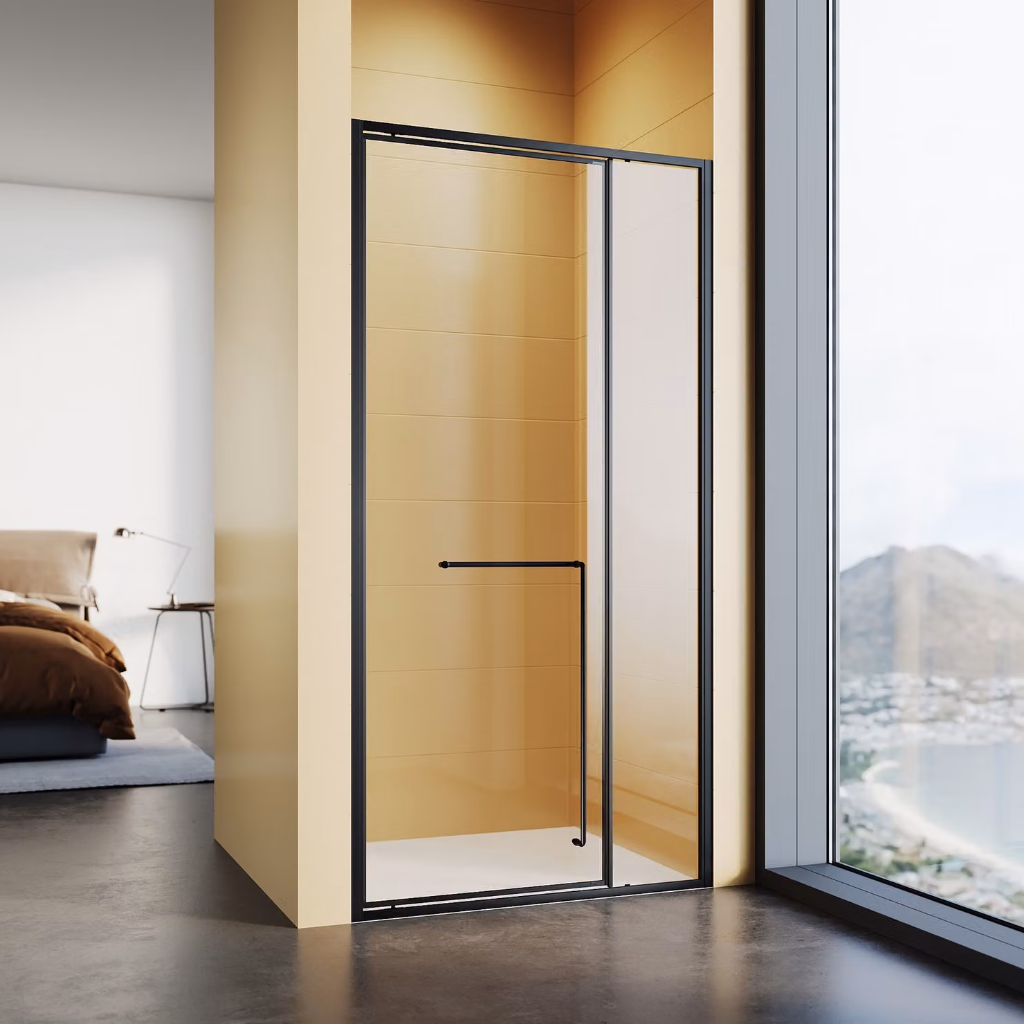 SONNI nero opaco Porta doccia con cerniere invisibili, 100x195 cm, porta doccia con un unico vetro di sicurezza da 6 mm