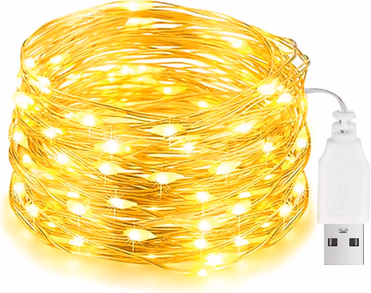 Catena luminosa da 10 metri - 100 LED - Alimentazione a batteria - Grado di protezione IP65 (resistente all'acqua) - Luce bianco caldo - Ideale per Natale - Per uso esterno