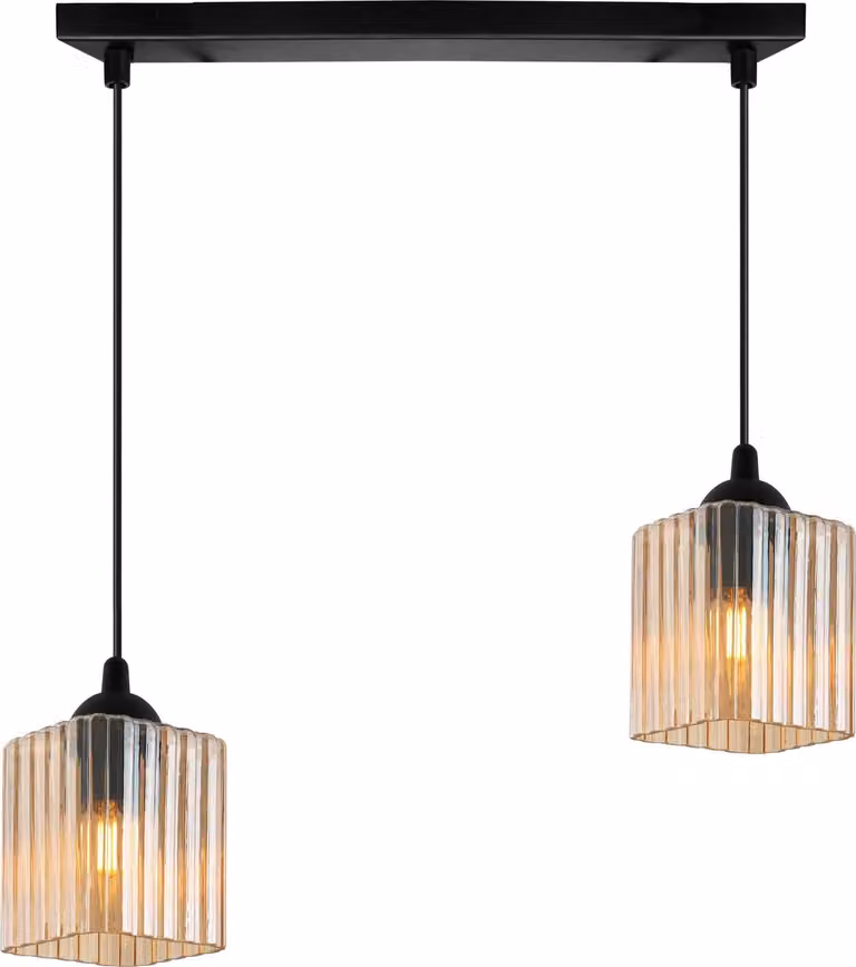 Riffle Lampada a sospensione nera – Lampada a sospensione a 2 luci con cubi color miele E27