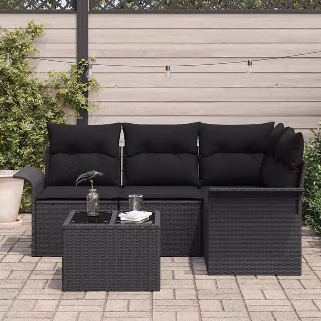 Set Divano da Giardino 5 pz Nero polyrattan 3354022