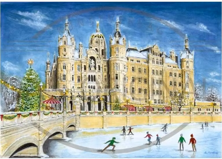 Calendario dell'Avvento del Castello di Schwerin con motivi artistici