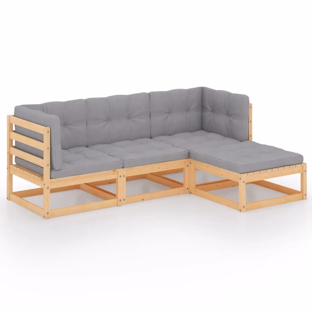Set Divani da Giardino 4 pz con Cuscini Legno Massello di Pino
