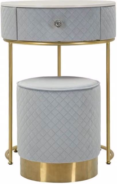 Comodino/toletta Con Puff Vellit Celeste cm ø 52x70 - ø 36x39