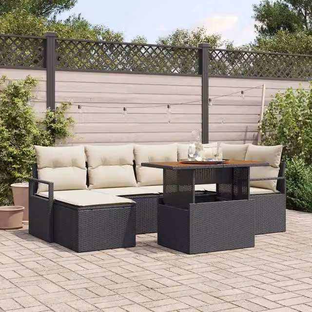 Set Divano da Giardino 7 pz Nero polyrattan 3349732