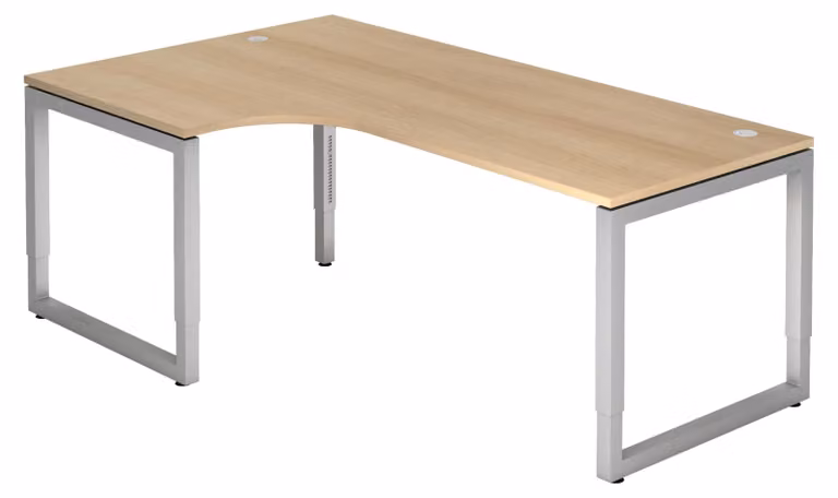 bümö Scrivania Serie-R - Struttura: argento, dimensioni: scrivania angolare 200 x 120 cm, decorazione: rovere