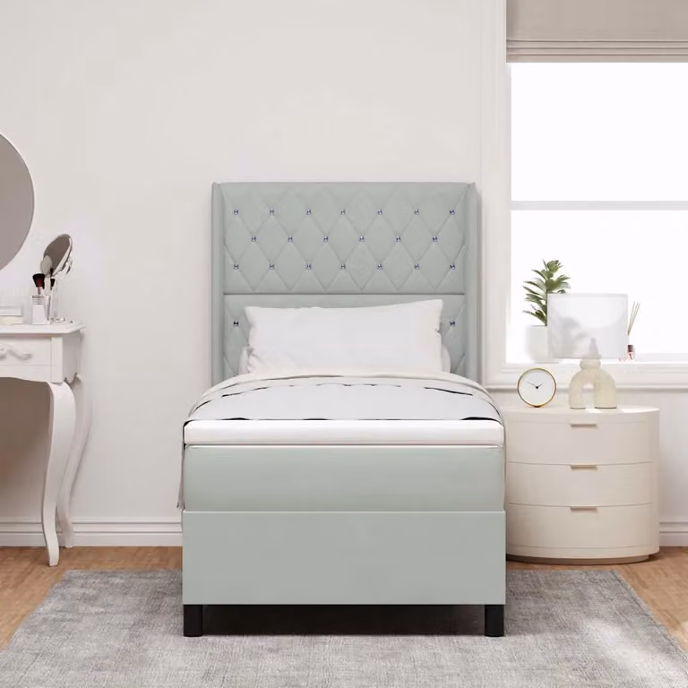 Letto a molle con materasso vidaXL in velluto grigio, L/P/H: 90 x 190 x 140 cm