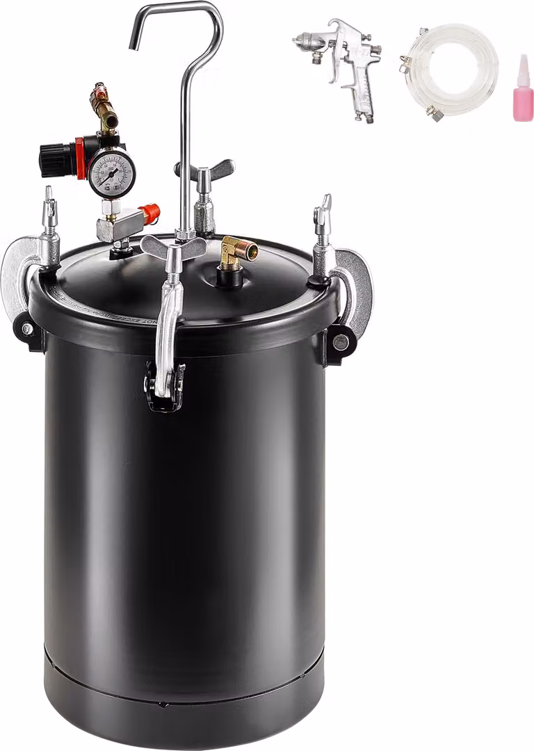 SucceBuy serbatoio a pressione per vernice a spruzzo, serbatoio a pressione da 15 l/3,75 galloni, pressione regolabile di 60 psi, contenitore per vernice a pressione in acciaio con pistola a spruzzo, tubi flessibili, per uso domestico e industriale