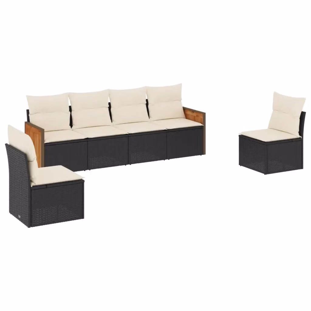 Set Divano da Giardino vidaXL 6 pz in Polyrattan Nero con Cuscini Imbottiti e Coperture Rimosse – 2