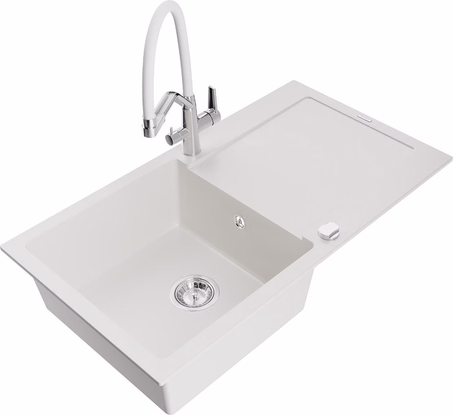 Mexen Leo lavello in granito a 1 vasca con scolapiatti e rubinetto cucina Duo, bianco - 6501-20-671701-02