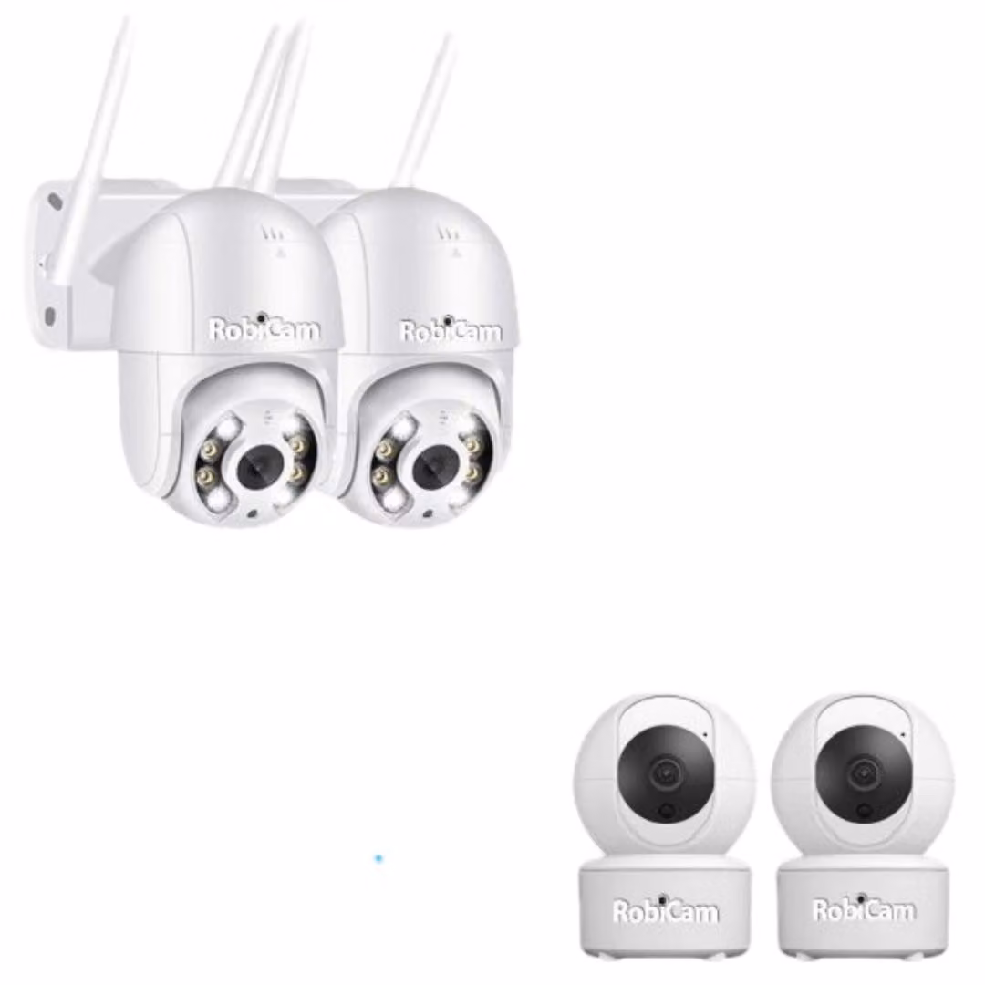Kit telecamere, pacchetto 2+2, RobiCam, Ultra HD, rotazione a 360 gradi, immagine grandangolare, notifiche, app mobile gratuita