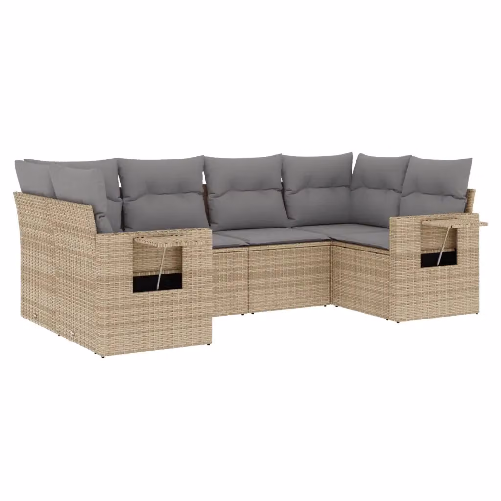 vidaXL Set Divano da Giardino a L in Polyrattan con Cuscini Beige e Tavolino da Esterno 6 pz – 2