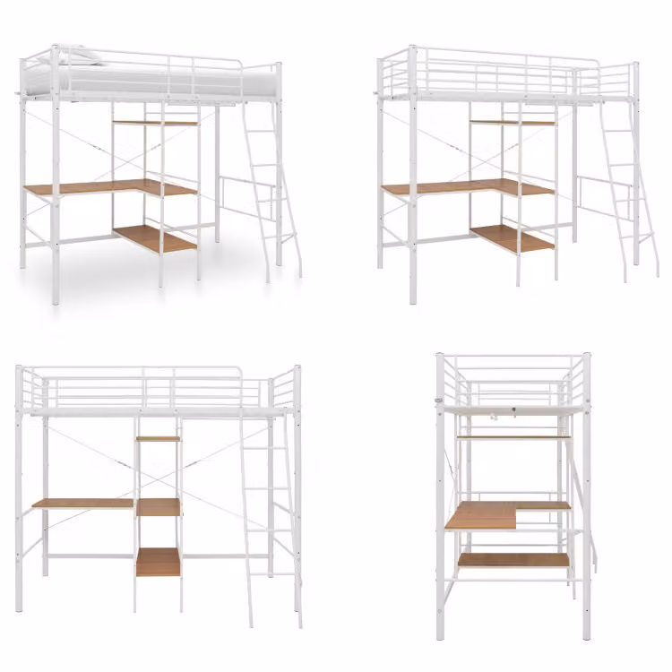 vidaXL Letto a castello con tavolo struttura in metallo bianco 90x200 cm - Letto a castello - Letti a castello - Letto a soppalco - Letti a soppalco