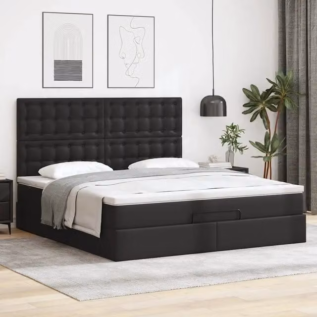 Letto con contenitore a sollevamento e materasso vidaXL in similpelle nero e bianco L 160 x P 200 cm – 1