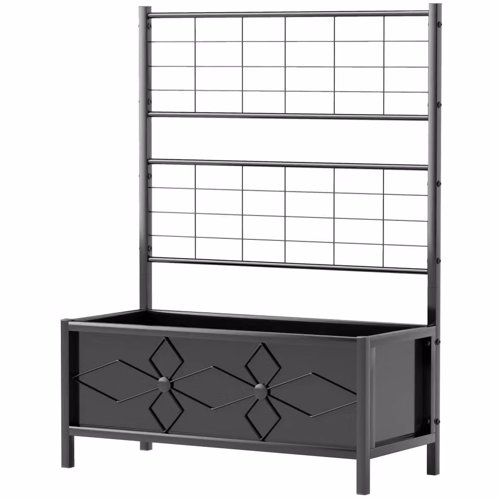Fioriera Rialzata Zephmum in Acciaio Galvanizzato Nero per Giardino e Orto L: 90 cm, P: 40 cm, H: 120 cm – 2