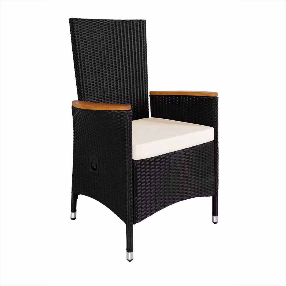 Set di 2 sedie da giardino Casaria in polyrattan e legno di acacia nere con braccioli e cuscini inclusi – 2