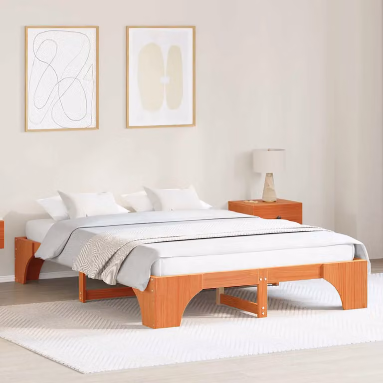 Struttura del letto moderna vidaXL in pino massello marrone cerato L 140 x P 200 cm