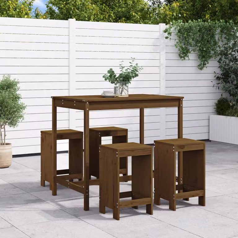 Set Bar da Giardino vidaXL in Legno di Pino Marrone, 5 Pezzi