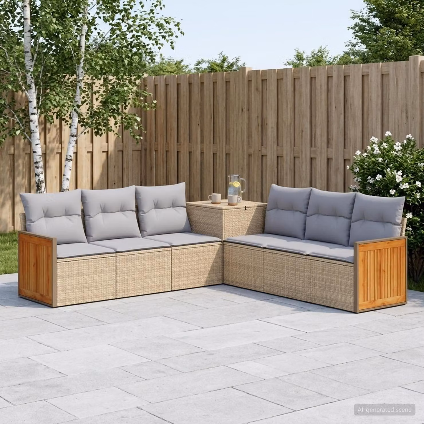 Set di divani da giardino vidaXL in polyrattan con struttura in metallo, 7 pezzi, beige e grigio