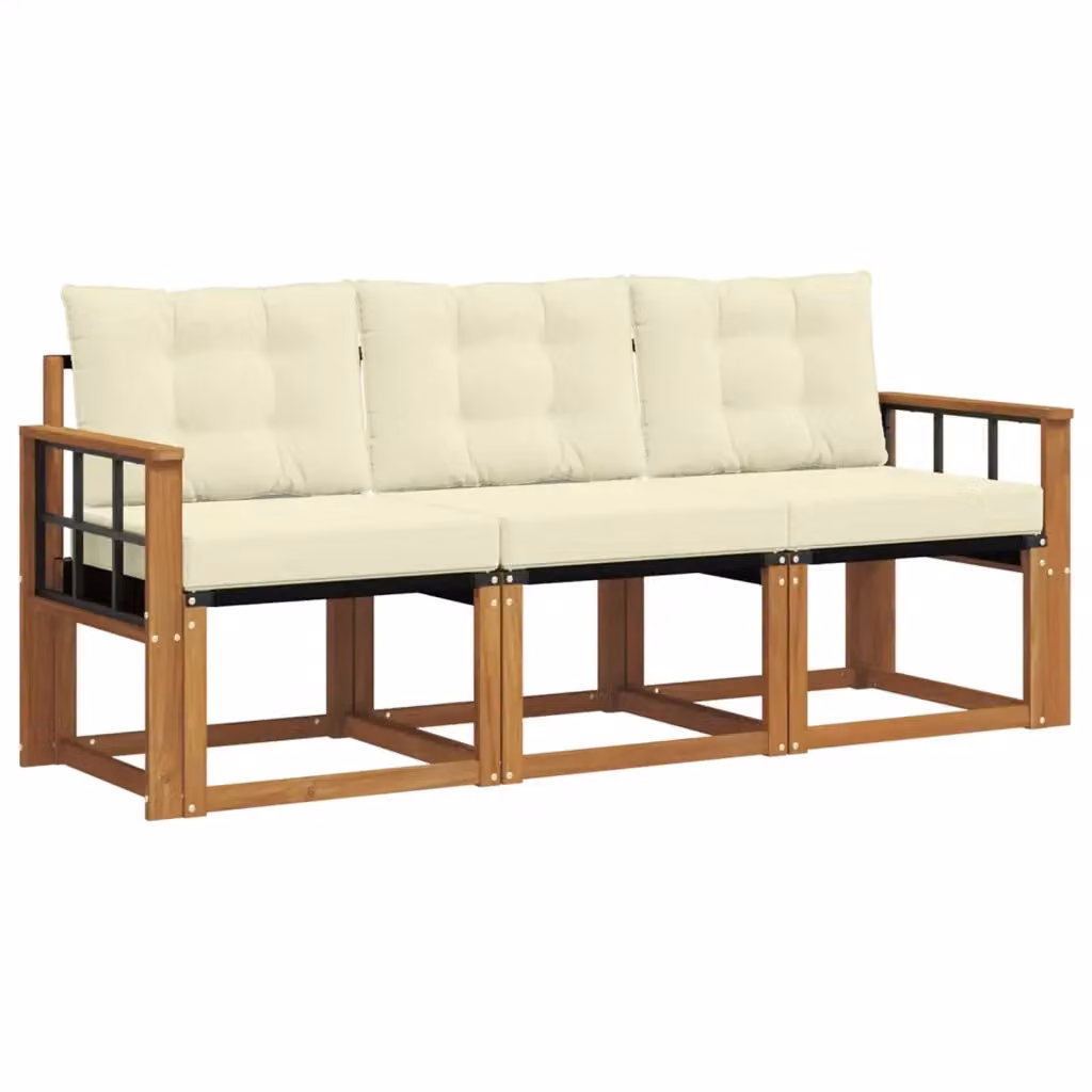Set di divani da esterno 3 posti vidaXL in legno di acacia con cuscini beige e bianchi – 2