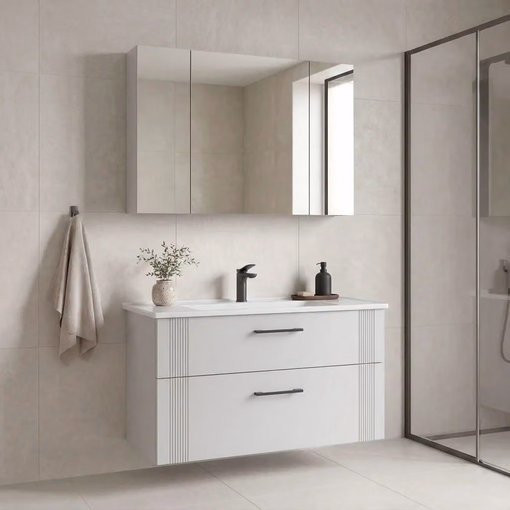 Set mobile lavabo con specchio Bari 100 v2 Hanah Home Bianco opaco L/P/H: 100 x 45 x 55 cm – 2