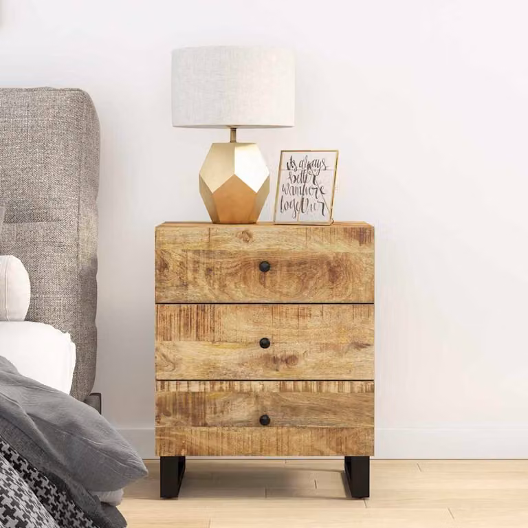 vidaXL Comodino in Legno di Mango e Multistrato Marrone L: 50 cm, P: 33 cm, H: 62 cm