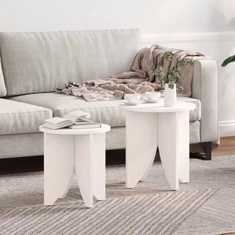 Set di 2 tavolini da salotto rotondi vidaXL in legno di pino bianco stile rustico L/P/H: 41,5 x 41,5 x 44 cm