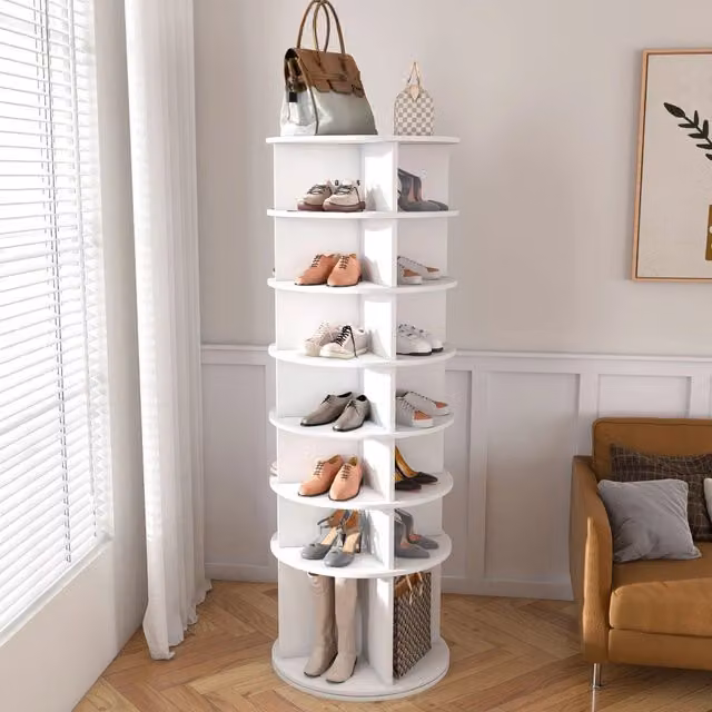 Scarpiera girevole a 360 gradi con 7 livelli in PVC bianco per uso interno